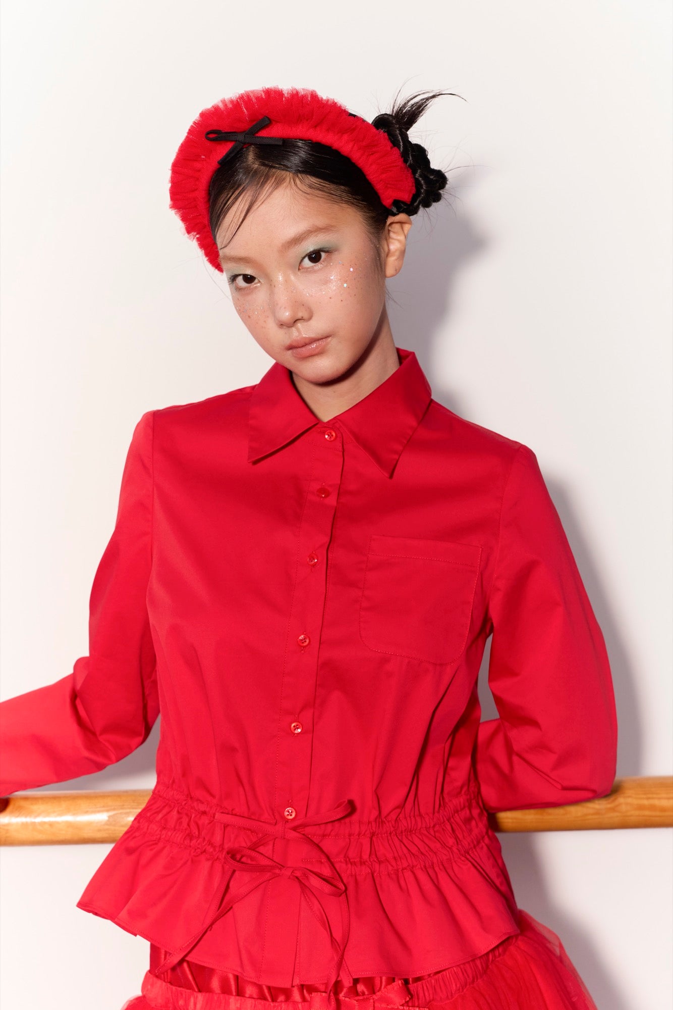 'Red Roses' Red Gathered Shirt