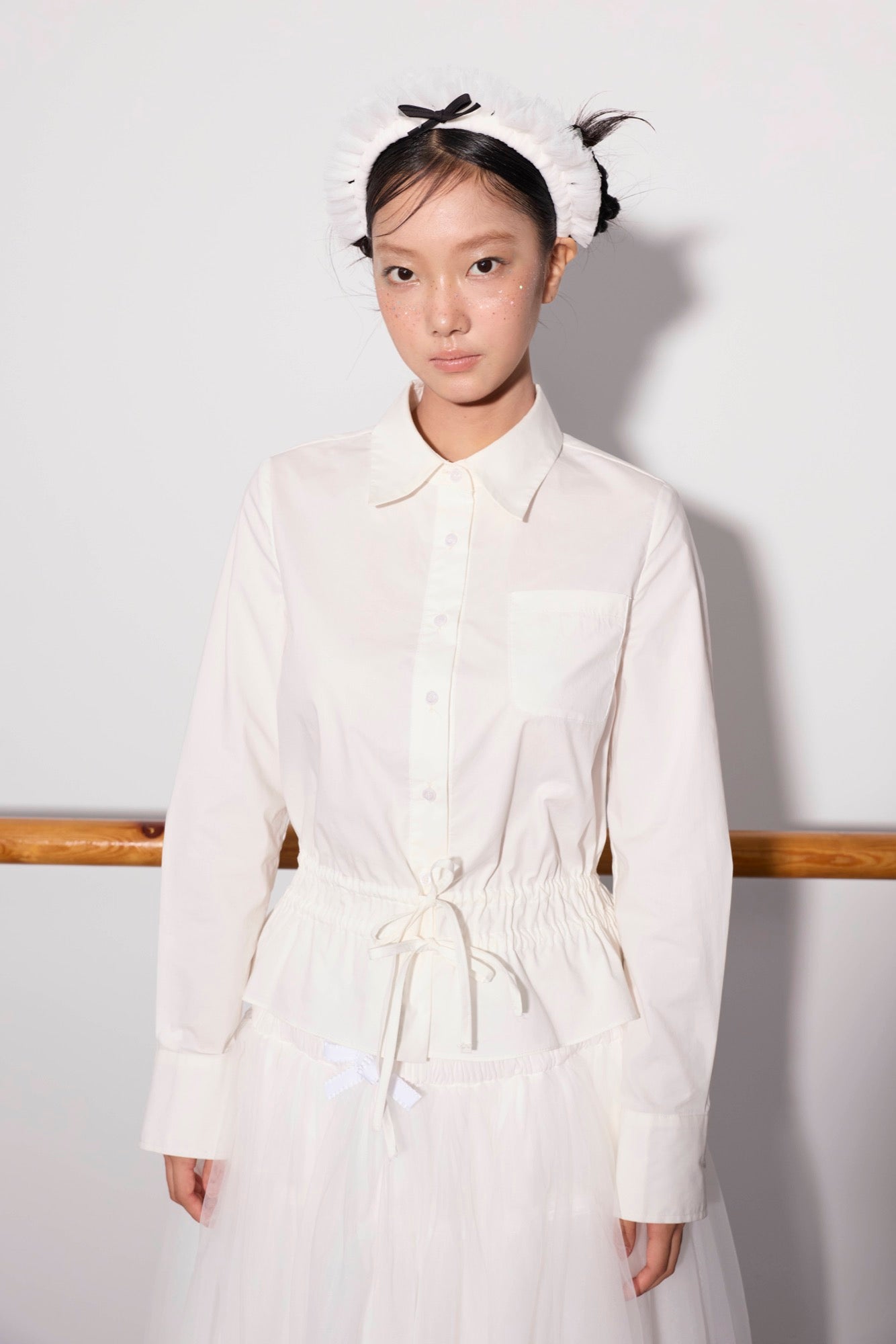 'White Roses' White Gathered Shirt