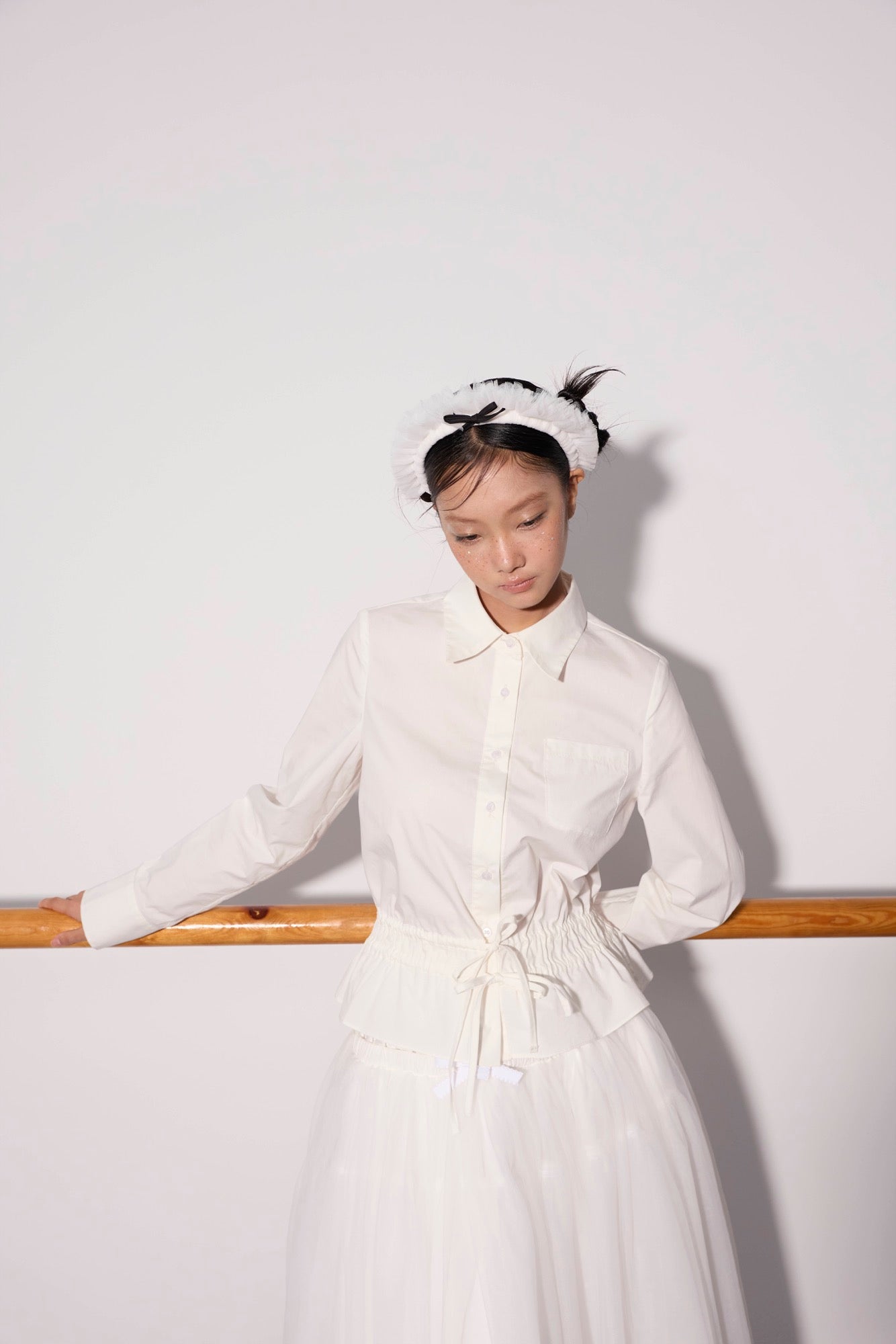 'White Roses' White Gathered Shirt