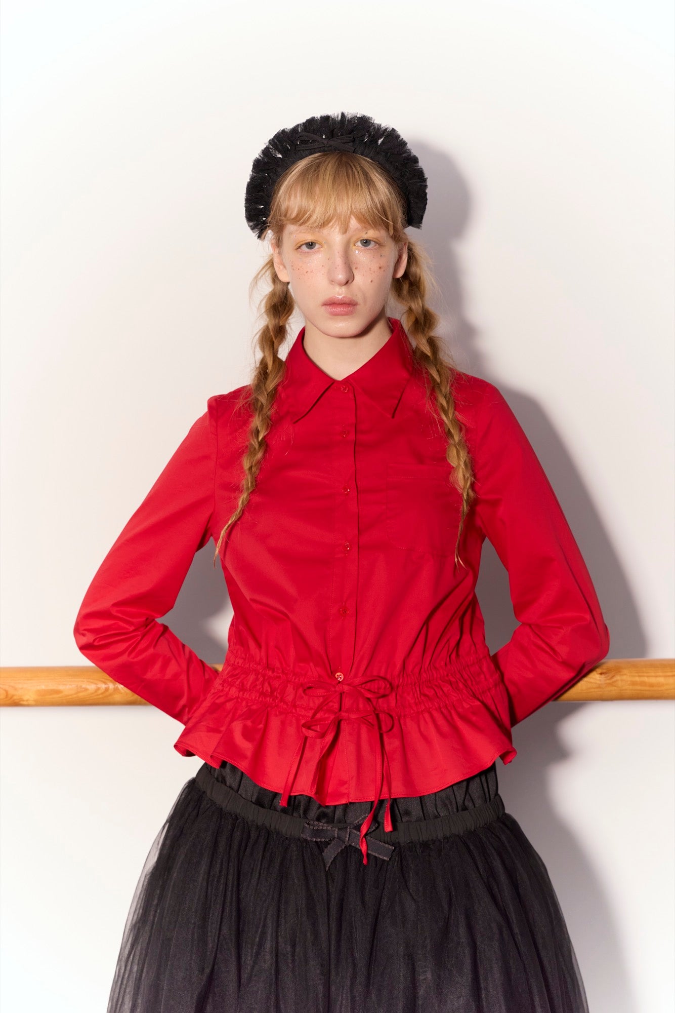 'Red Roses' Red Gathered Shirt