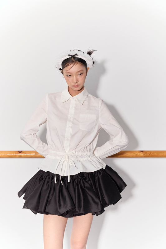 'White Roses' White Gathered Shirt