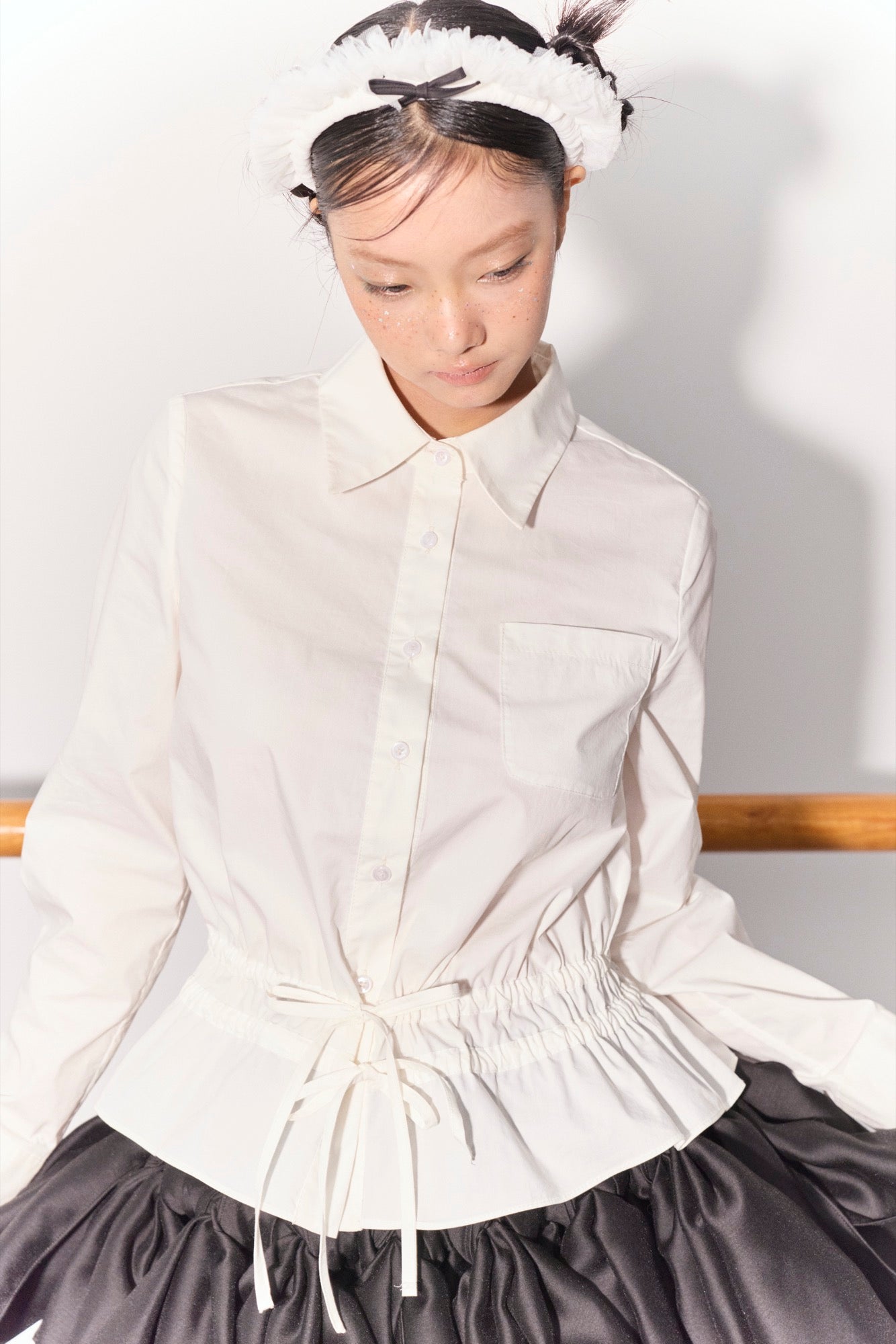 'White Roses' White Gathered Shirt