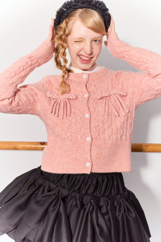 'Balancé' Pink Bow Knit Cardigan