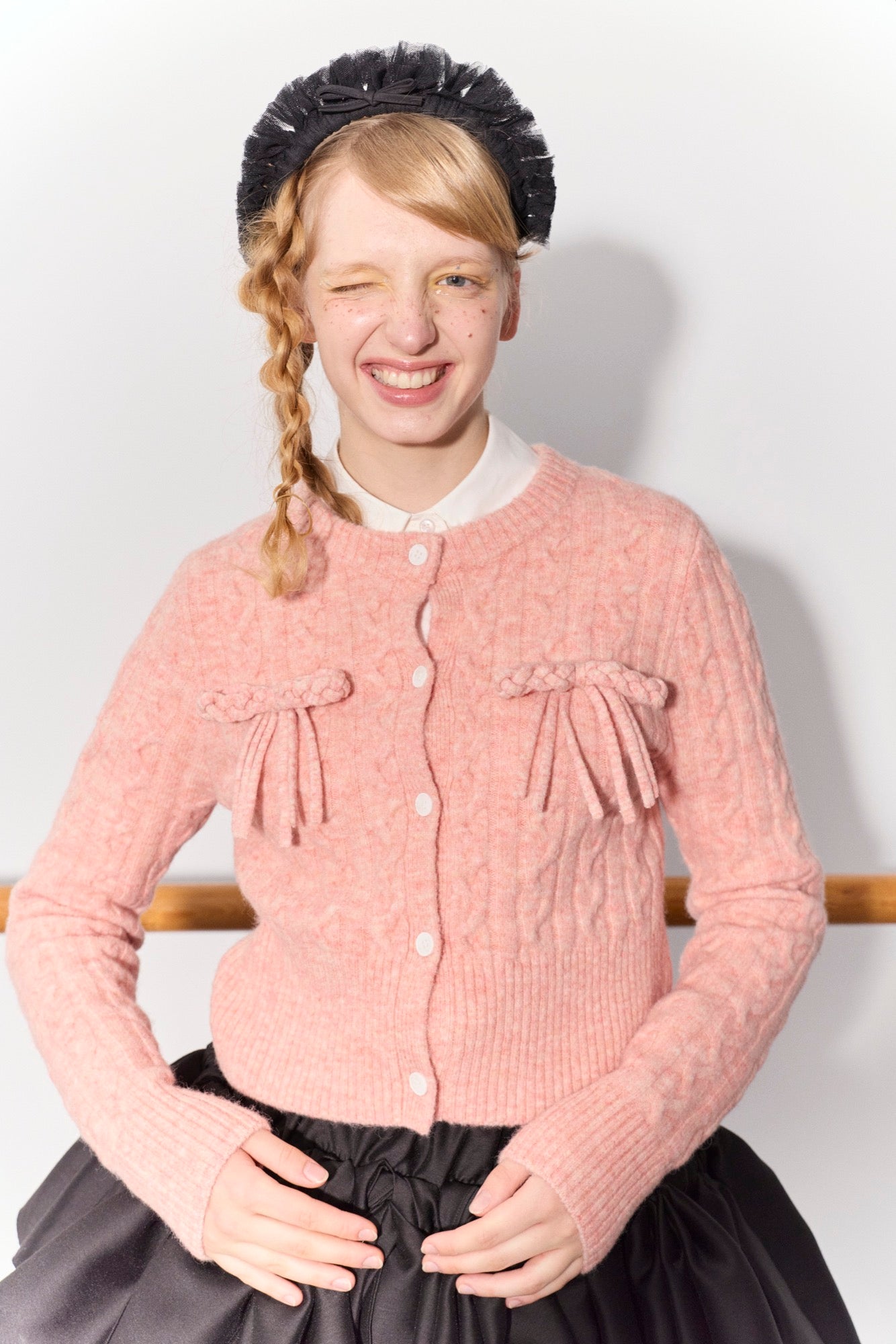 'Balancé' Pink Bow Knit Cardigan