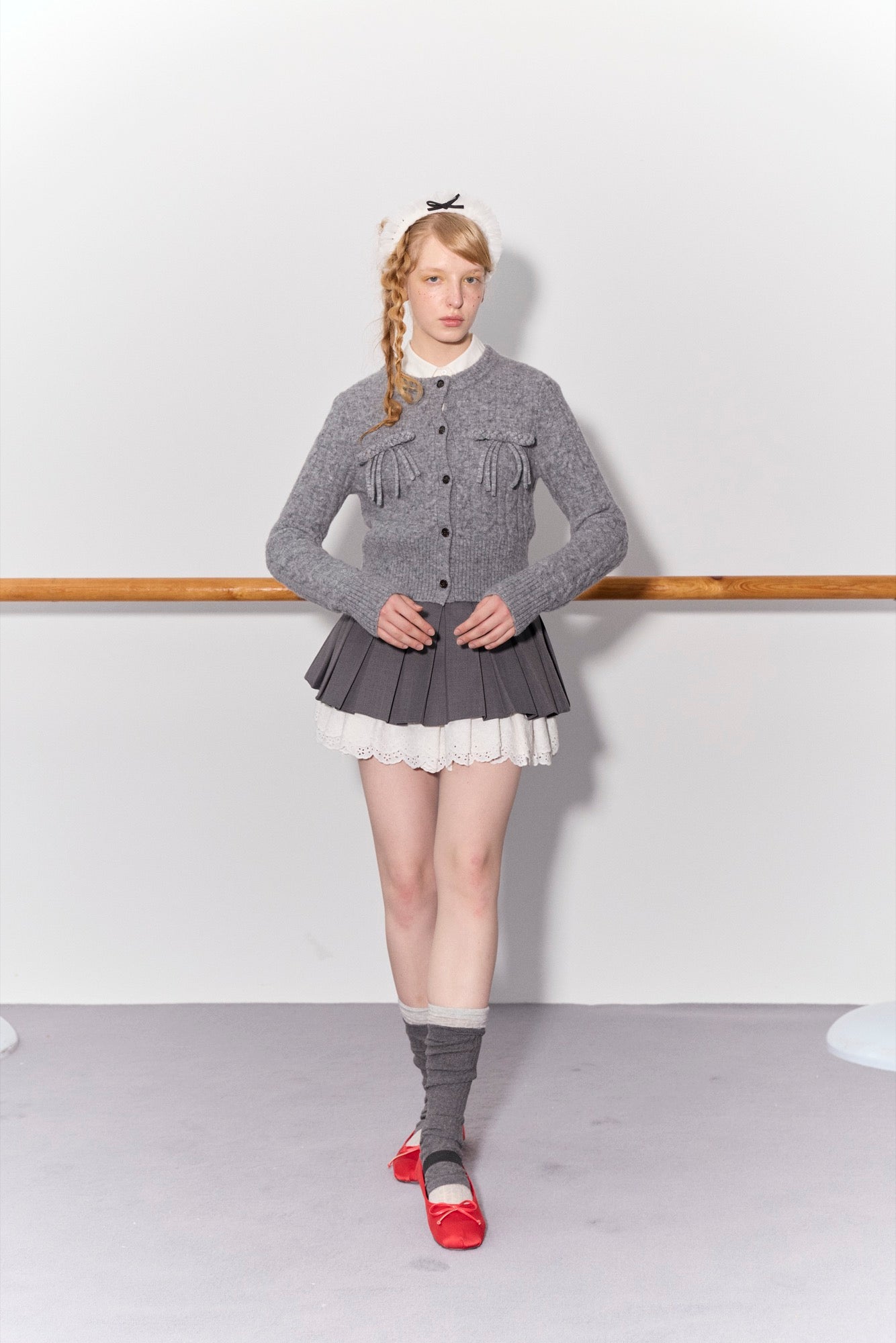 'Balancé' Gray Bow Knit Cardigan