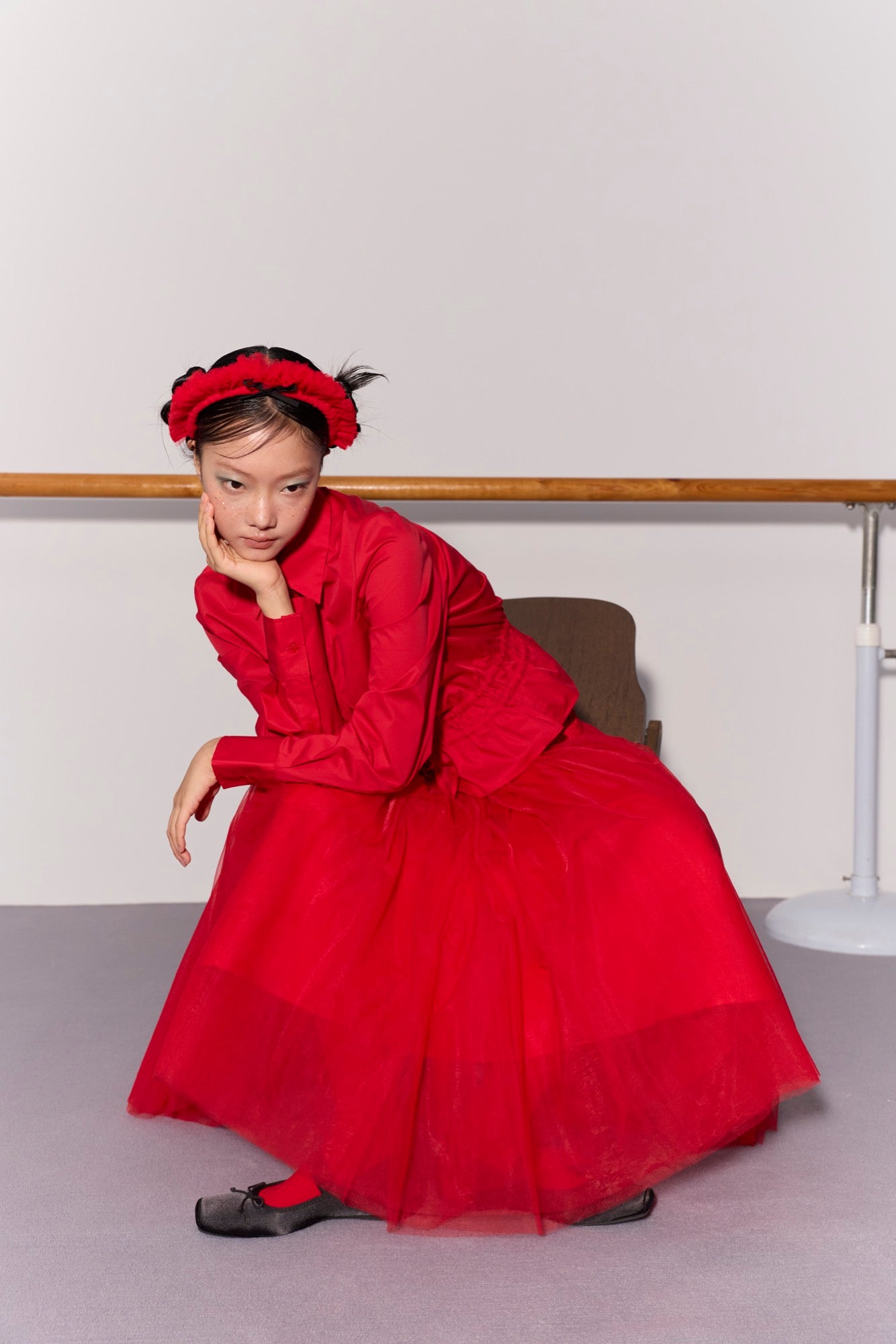 'Bourrée' Red Mesh Skirt