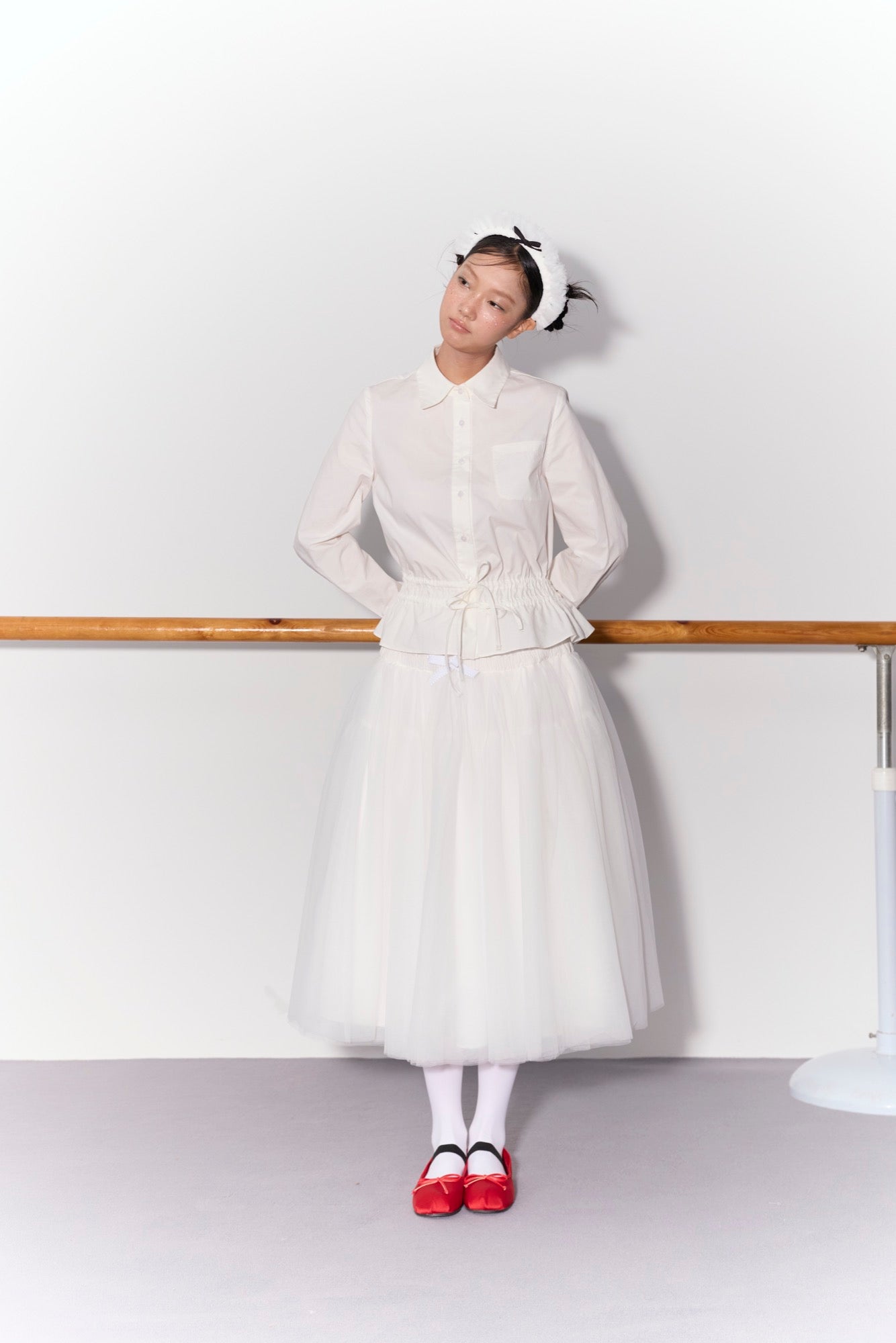 'Bourrée' White Mesh Skirt