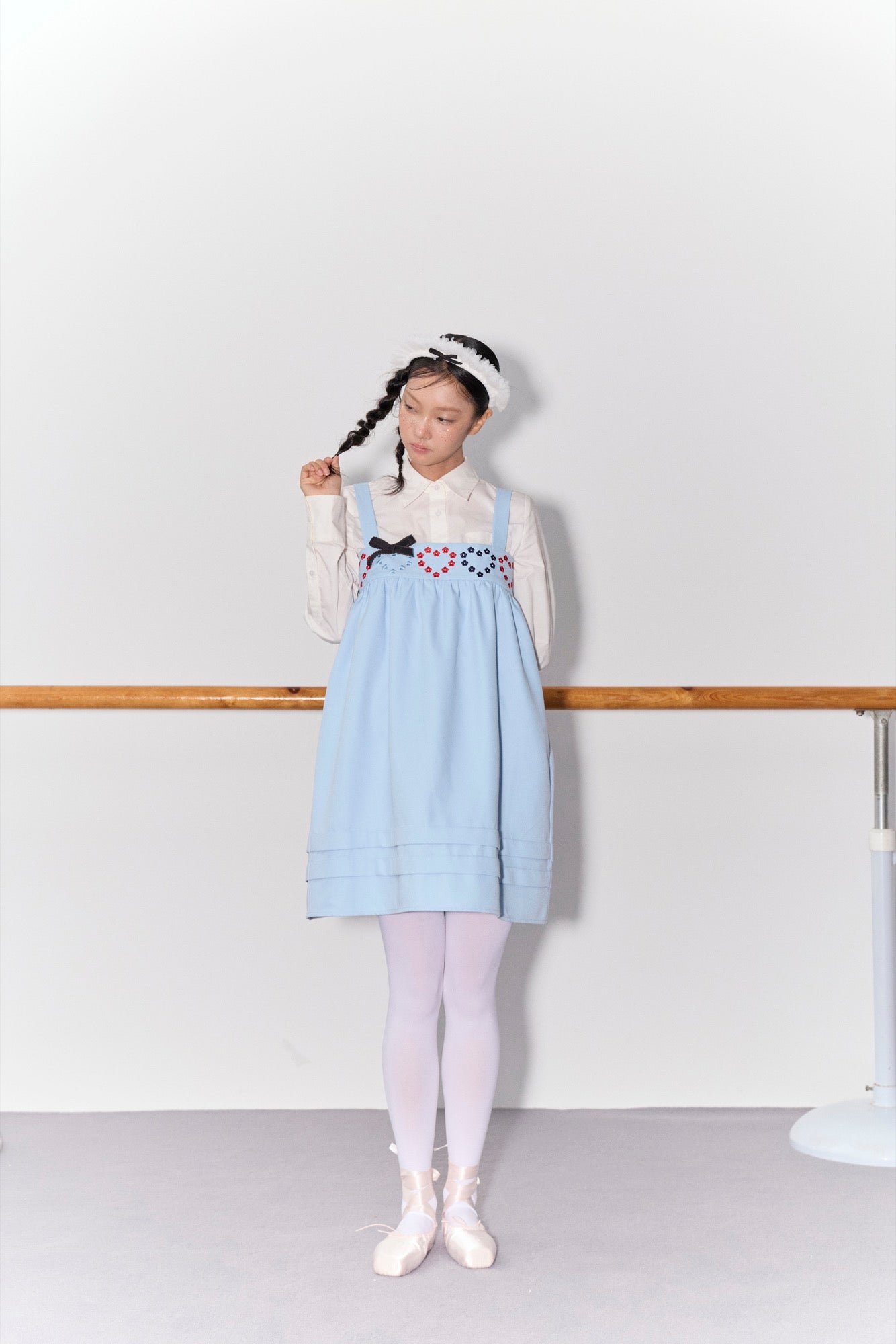 'Drummer Bunny' Blue Suspender Tuck Dress