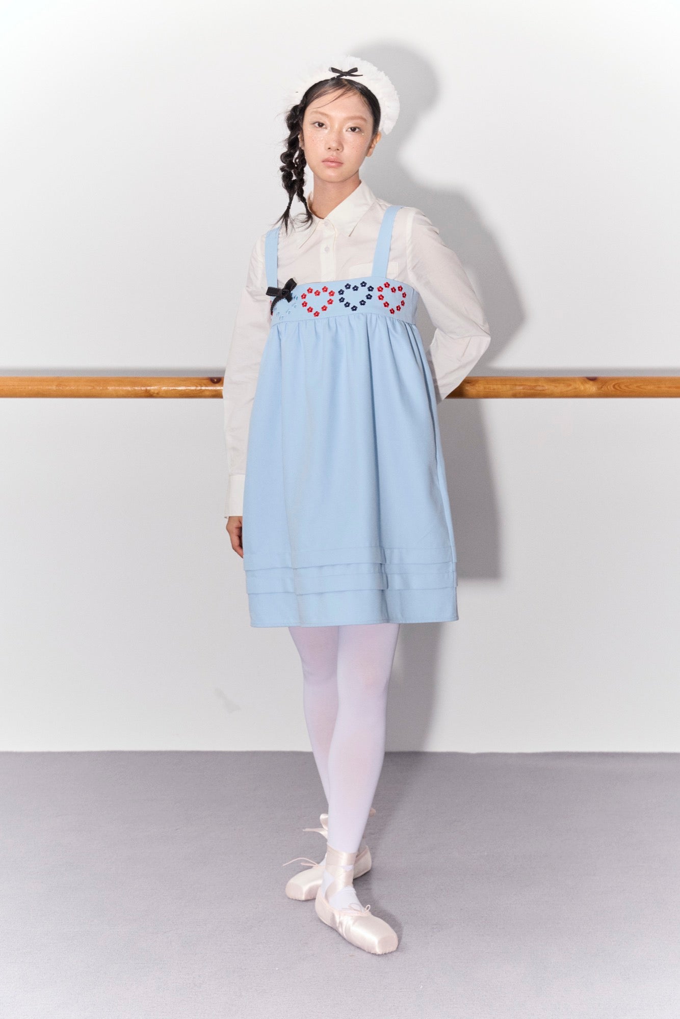 'Drummer Bunny' Blue Suspender Tuck Dress