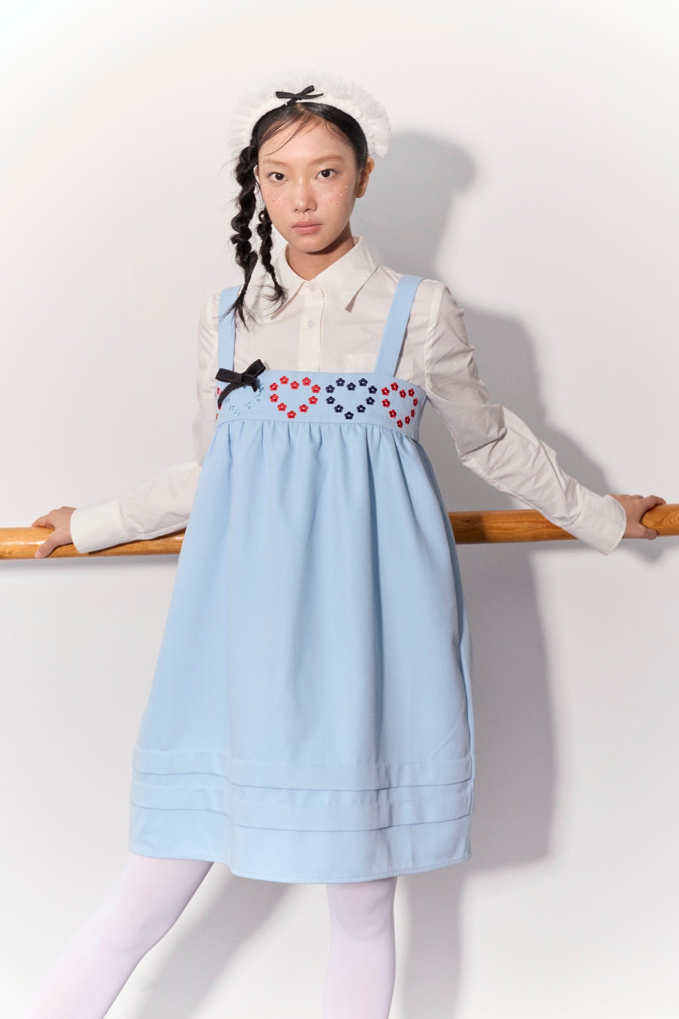 'Drummer Bunny' Blue Suspender Tuck Dress