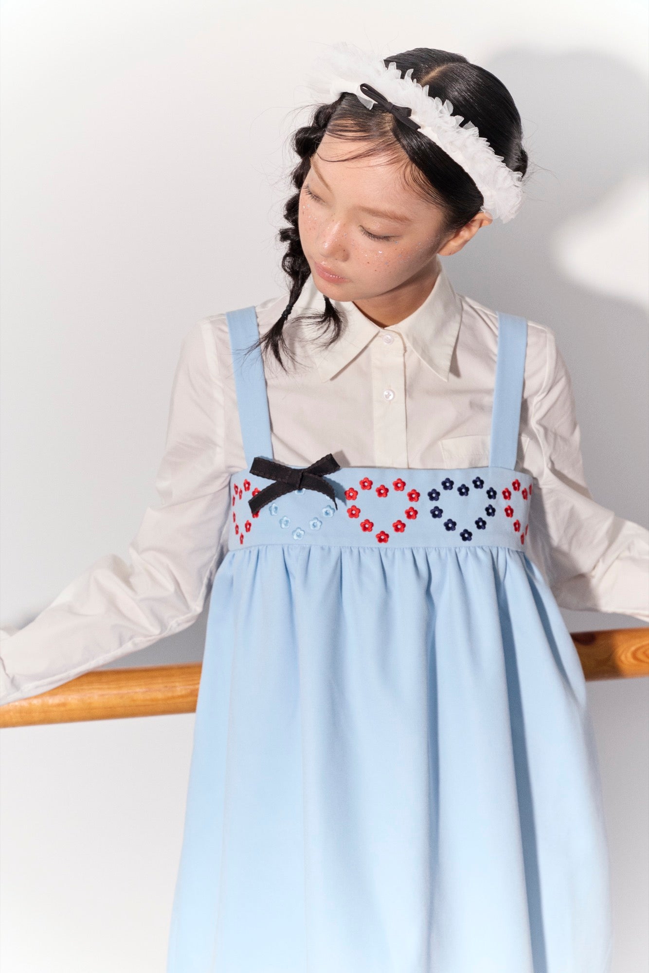 'Drummer Bunny' Blue Suspender Tuck Dress