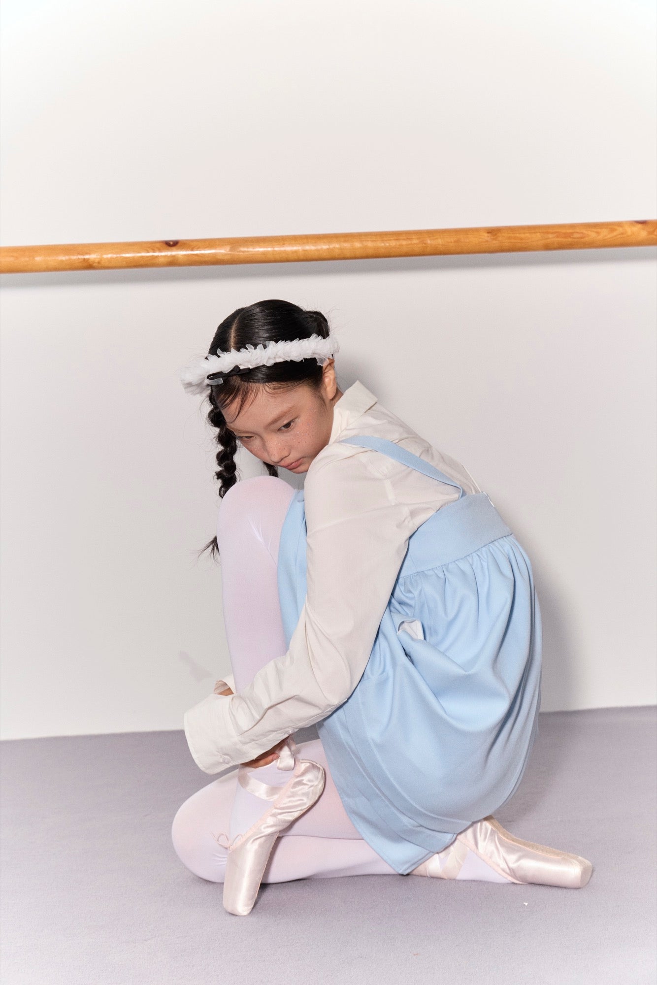 'Drummer Bunny' Blue Suspender Tuck Dress