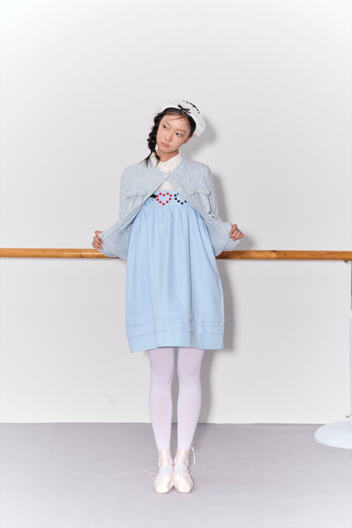 'Drummer Bunny' Blue Suspender Tuck Dress