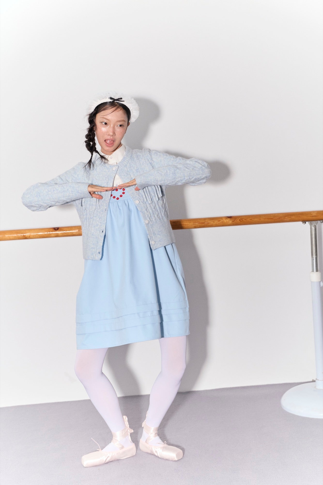 'Drummer Bunny' Blue Suspender Tuck Dress