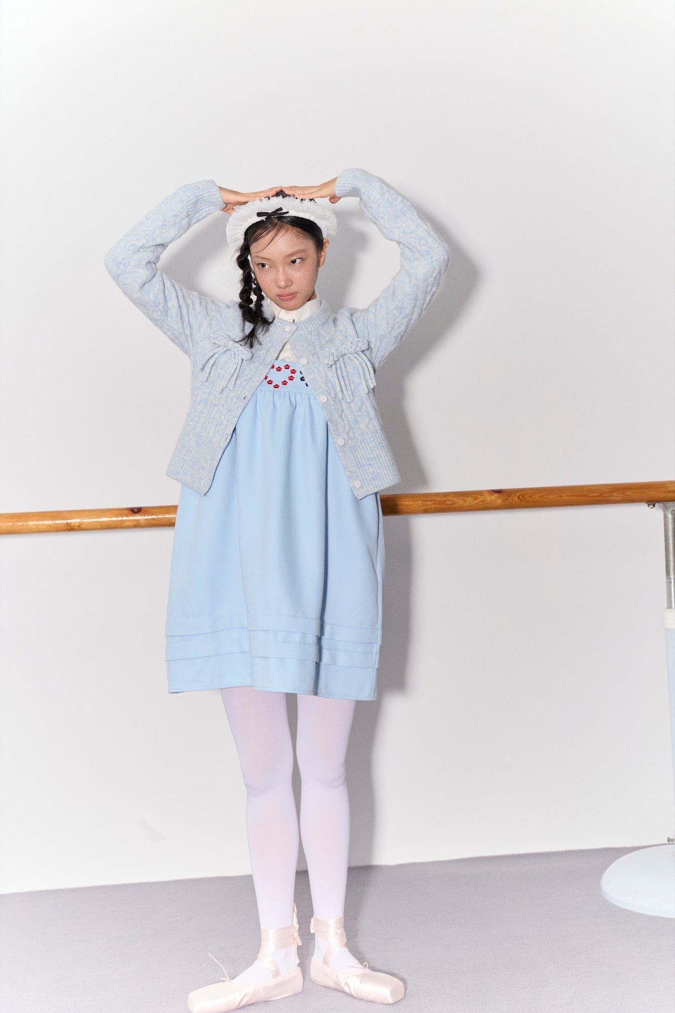 'Drummer Bunny' Blue Suspender Tuck Dress