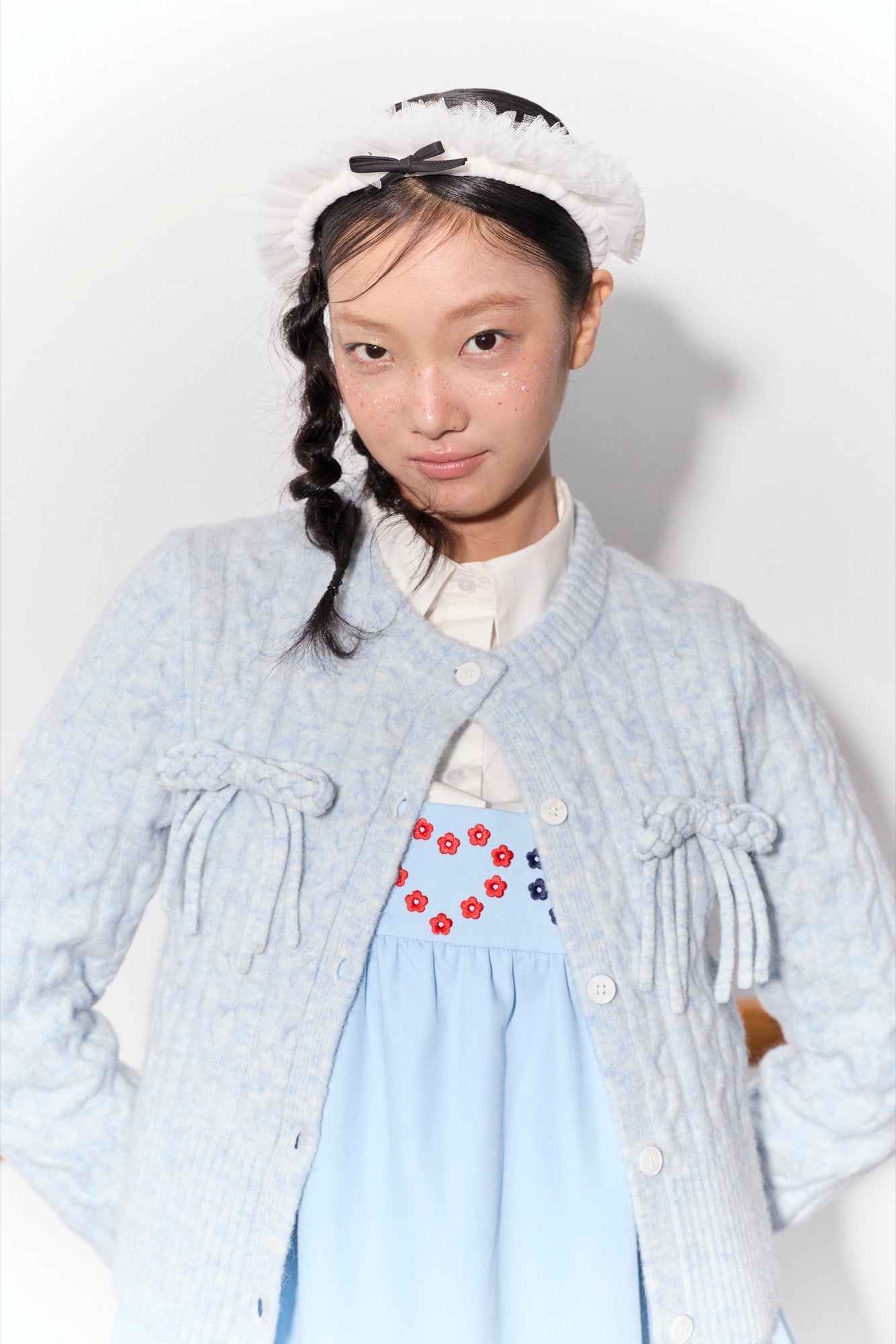 'Drummer Bunny' Blue Suspender Tuck Dress