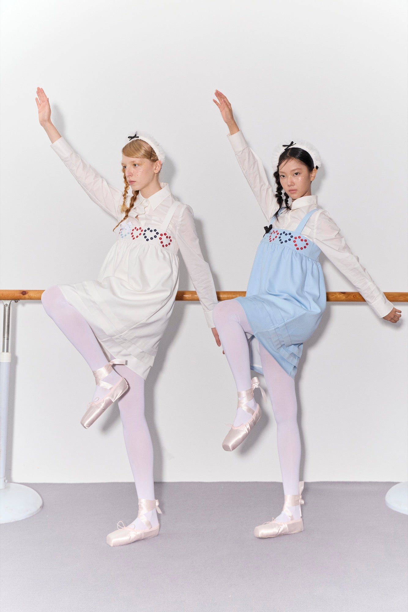 'Drummer Bunny' White Suspender Tuck Dress