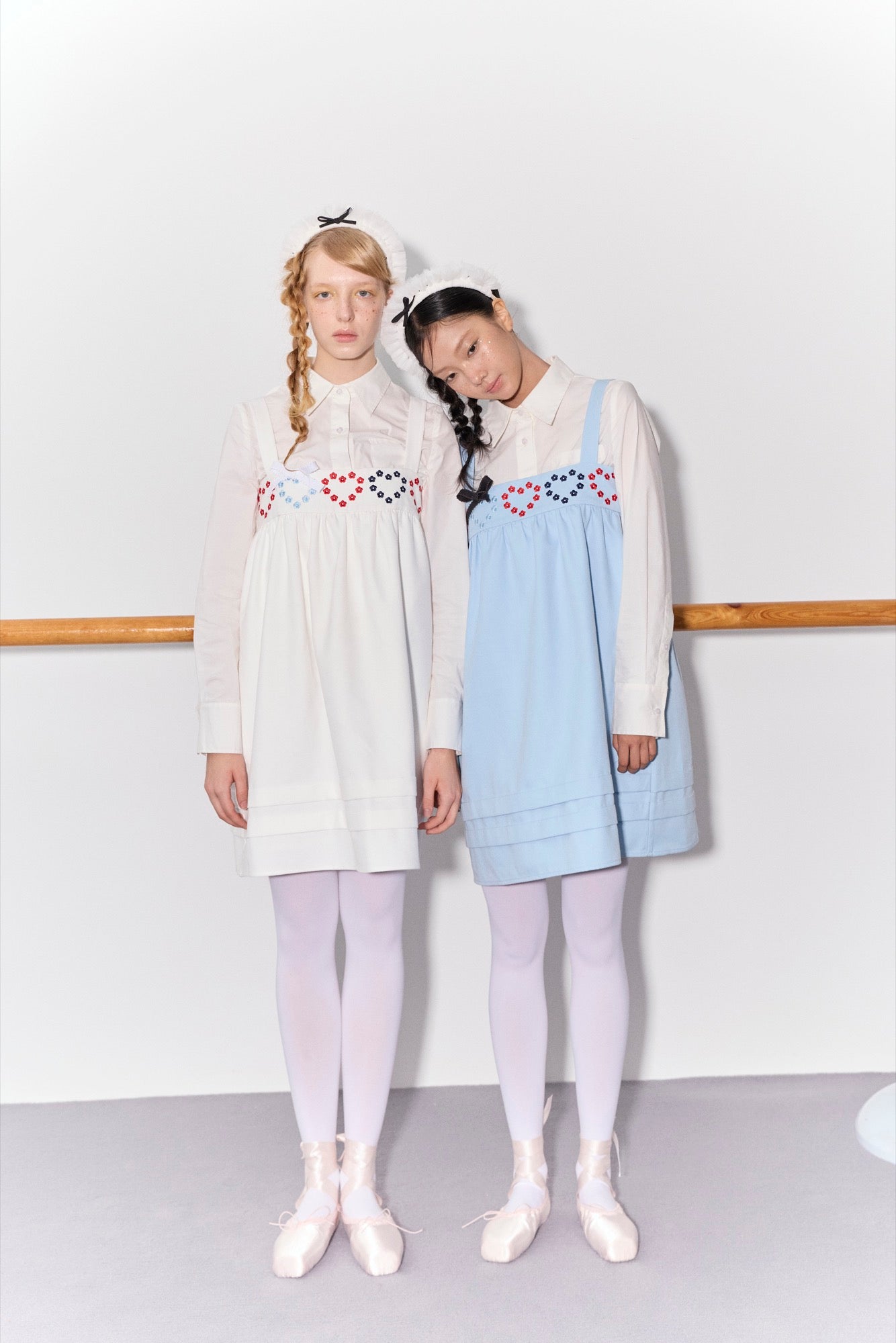 'Drummer Bunny' White Suspender Tuck Dress