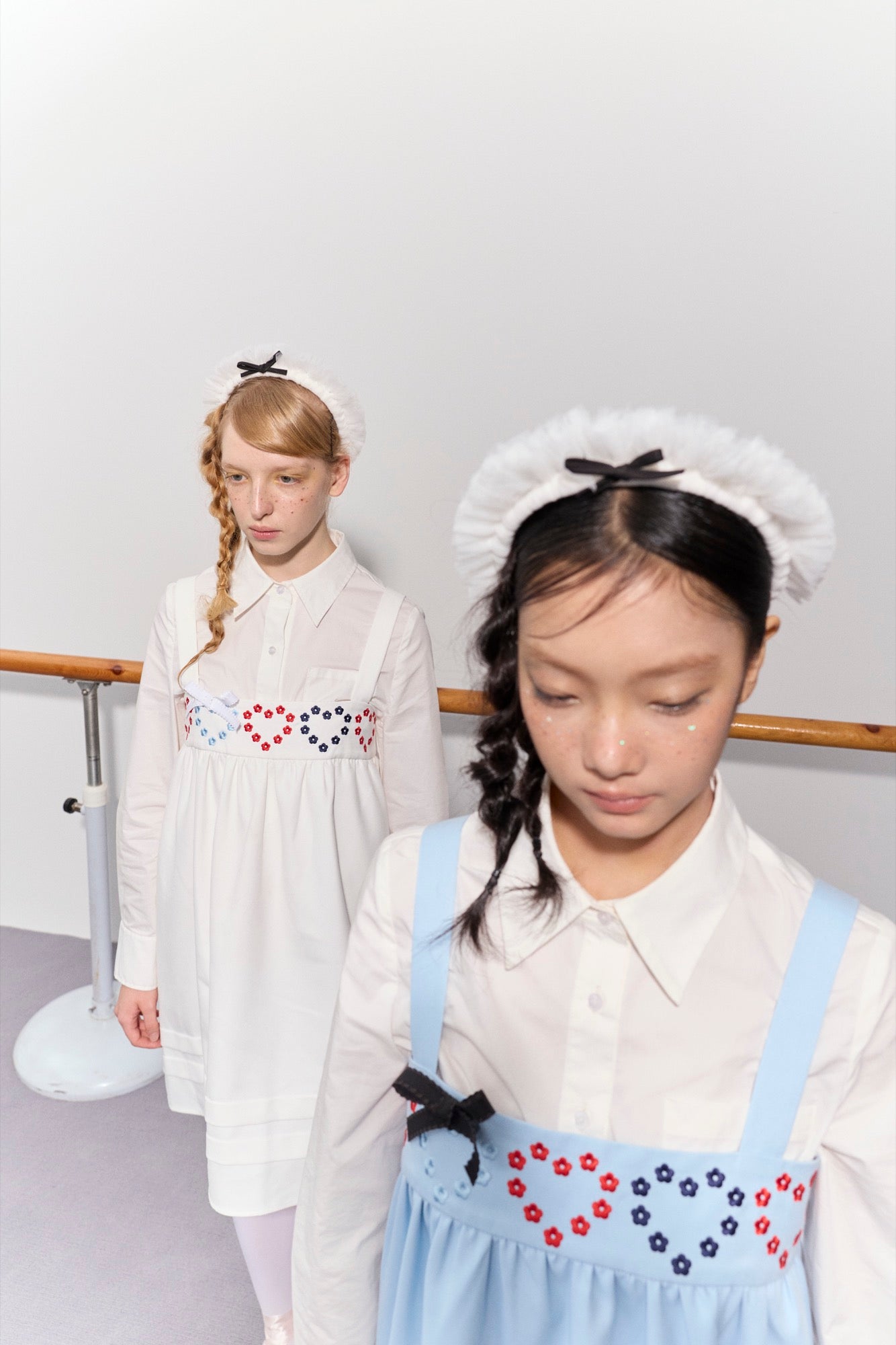 'Drummer Bunny' White Suspender Tuck Dress