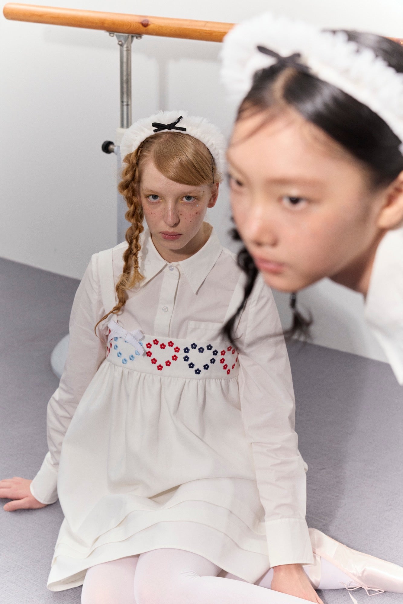 'Drummer Bunny' White Suspender Tuck Dress