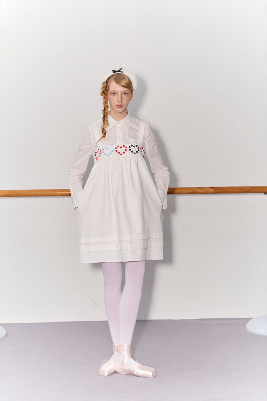'Drummer Bunny' White Suspender Tuck Dress