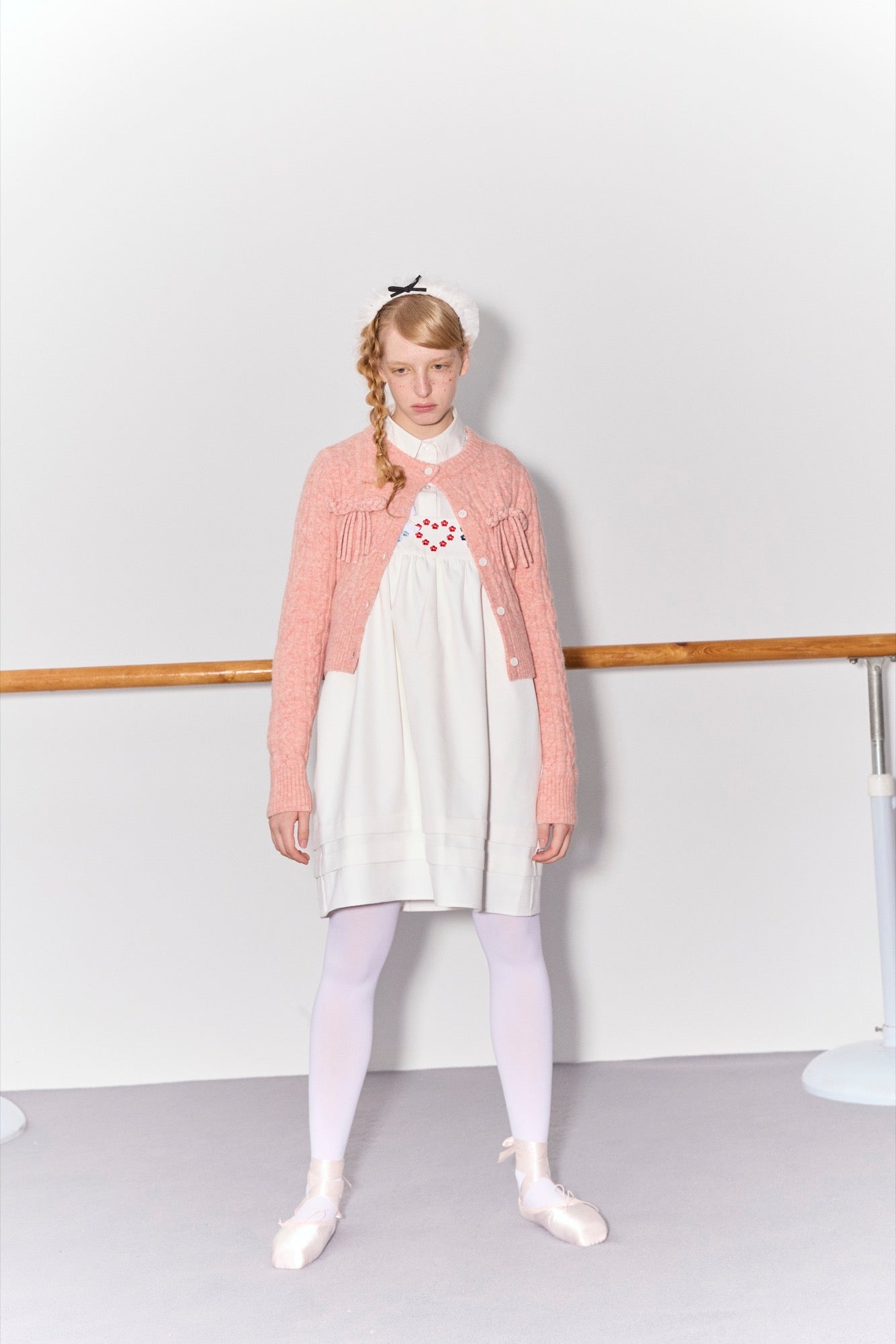 'Drummer Bunny' White Suspender Tuck Dress