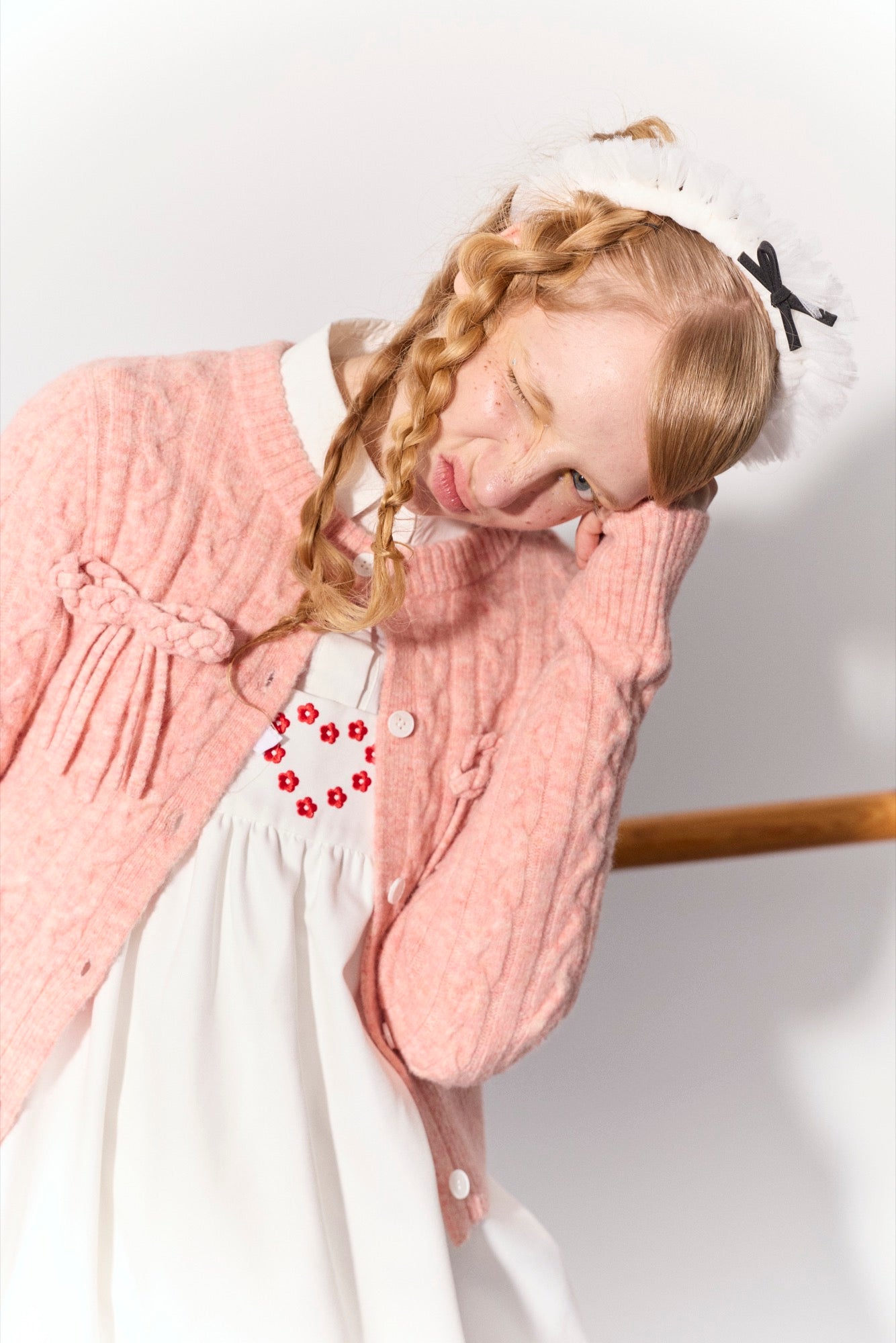 'Drummer Bunny' White Suspender Tuck Dress