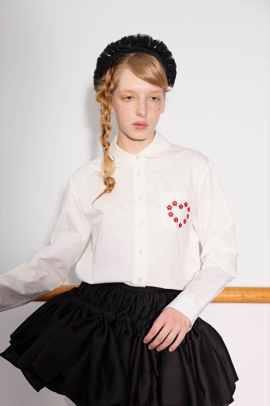 'Heart Signal' White Embroidery Shirt