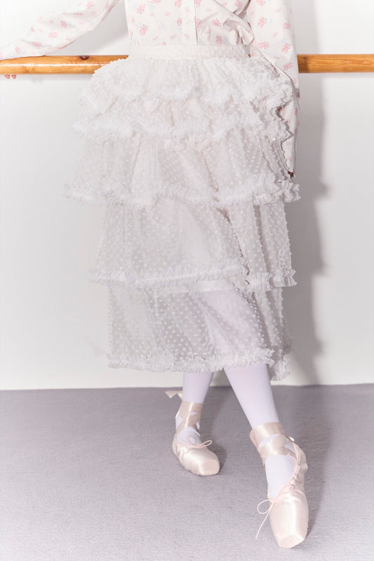 'Sugar Plum Fairy' White Layered Midi Skirt