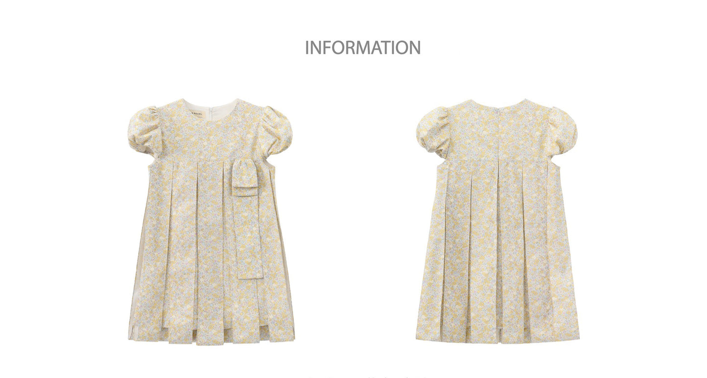 ‘Perle’ Yellow Floral Puff Sleeve Babydoll Dress