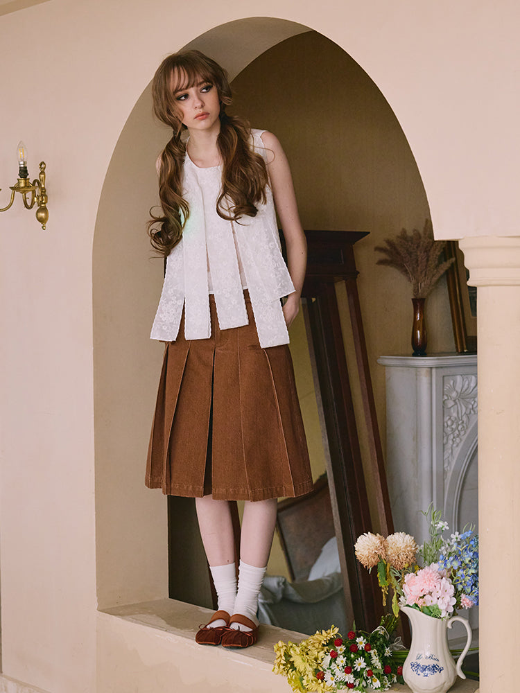 ‘Fleur’ White Embroidered Ribbon Vest