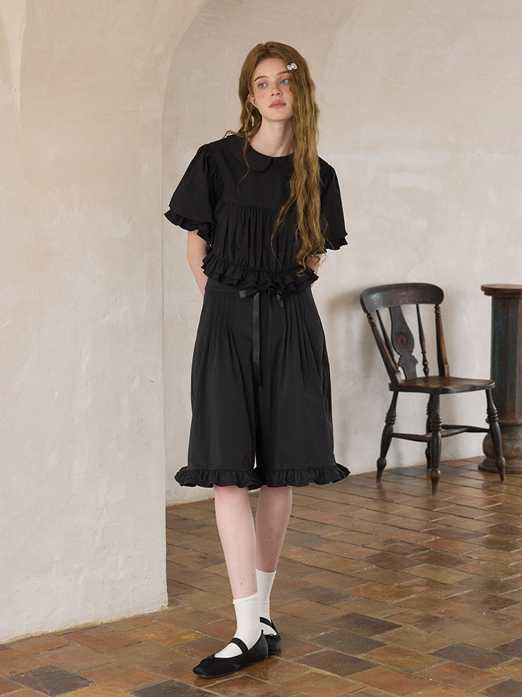 ‘Eric’ Black Bow Mid-length Shorts