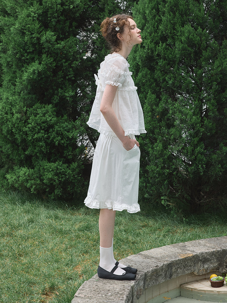 ‘Eric’ White Bow Mid-length Shorts