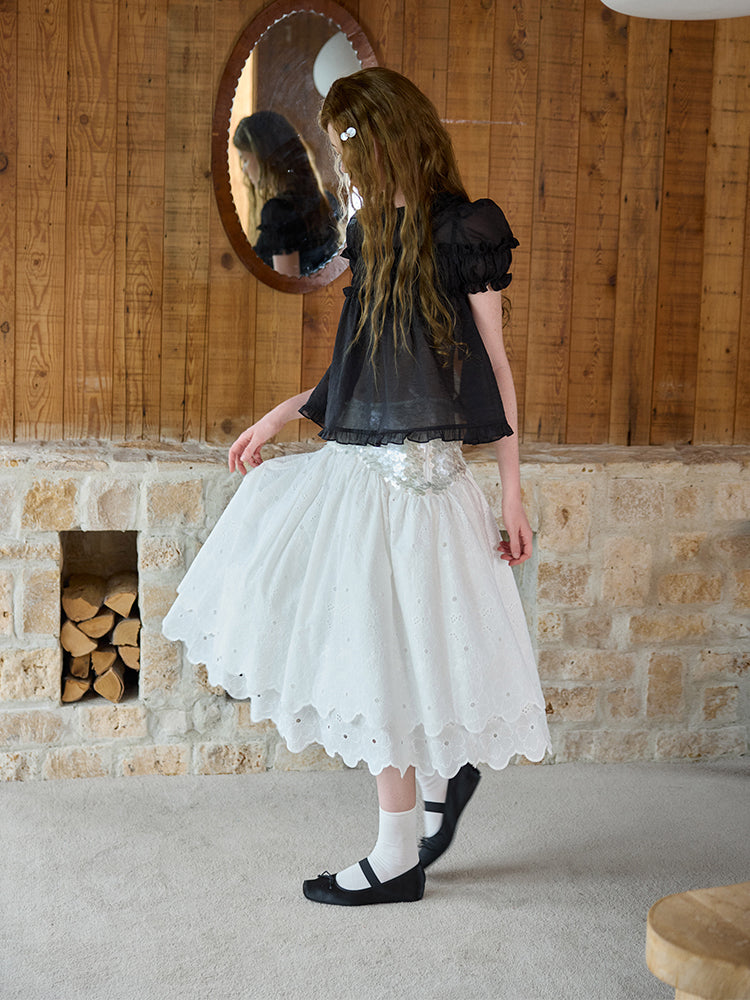 ‘Sunshine’ White Sequined Tulle Skirt