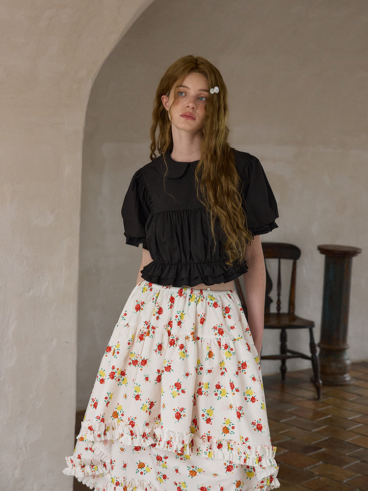‘Ursula’ Black Ruched Cropped Top