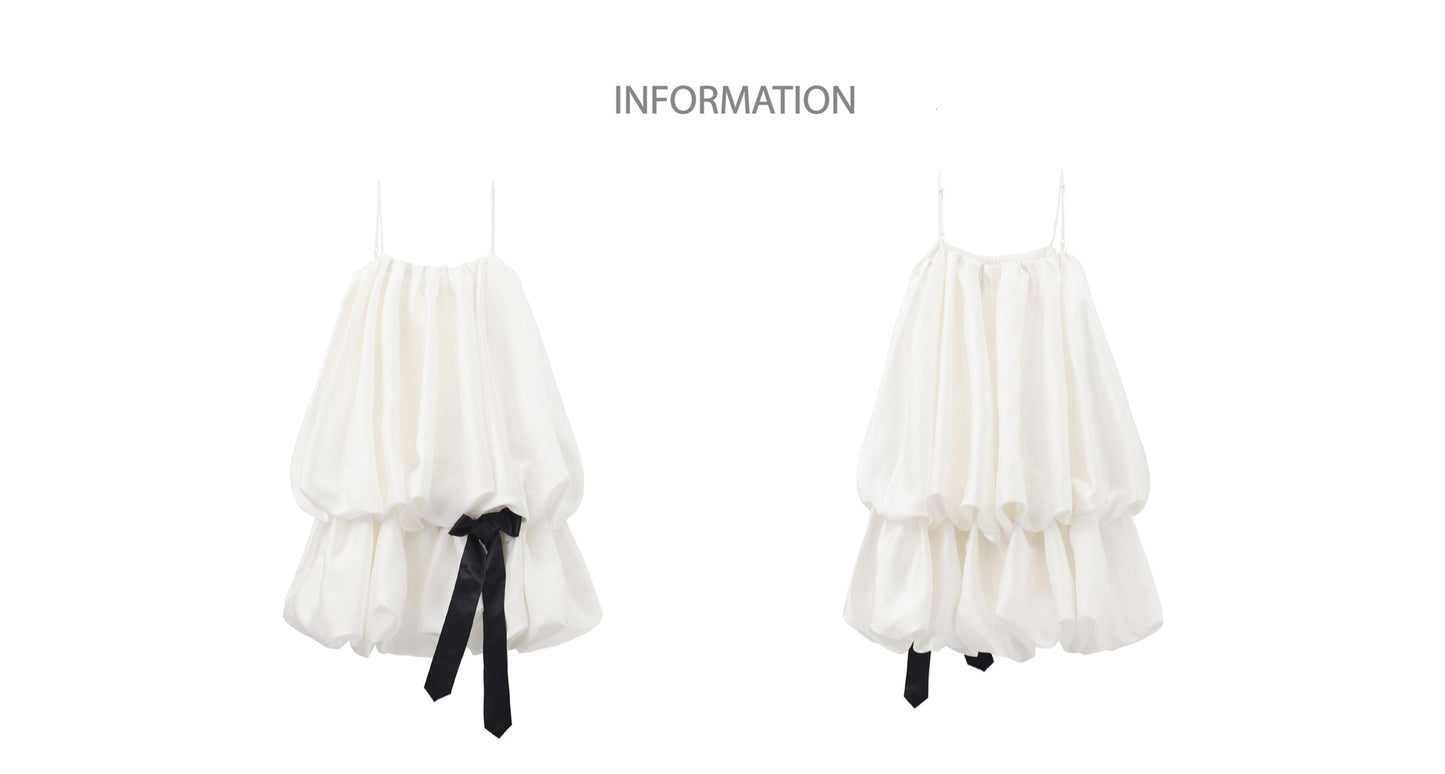 ‘Éloïse’ White Gathered Puffy Slip Dress