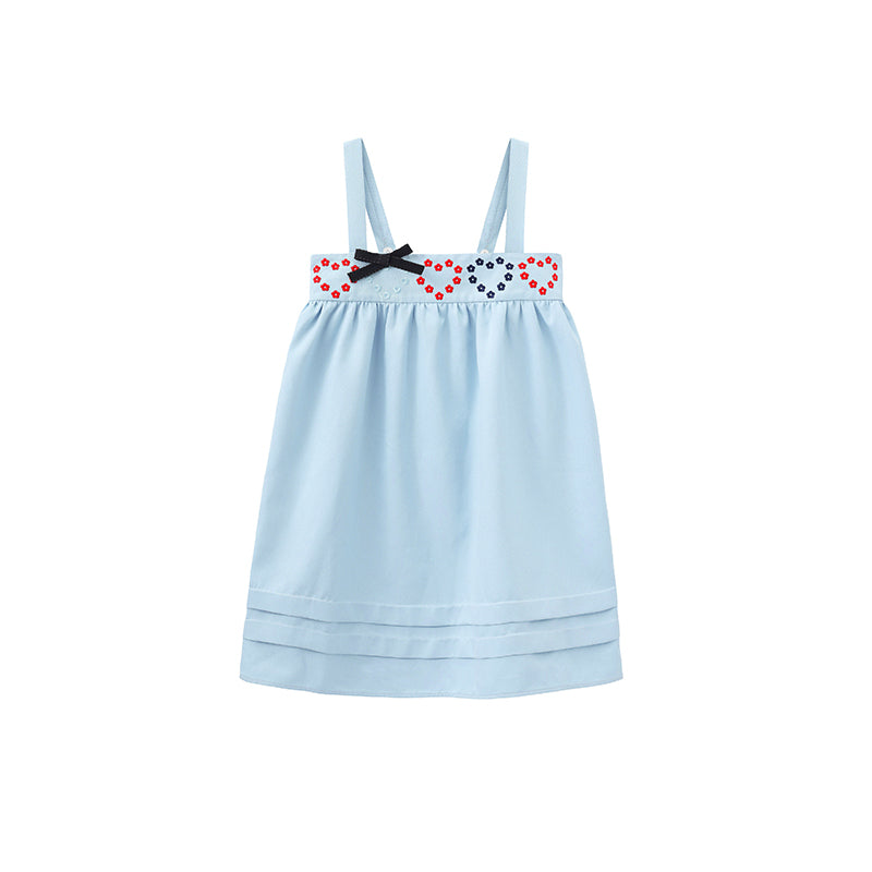 'Drummer Bunny' Blue Suspender Tuck Dress