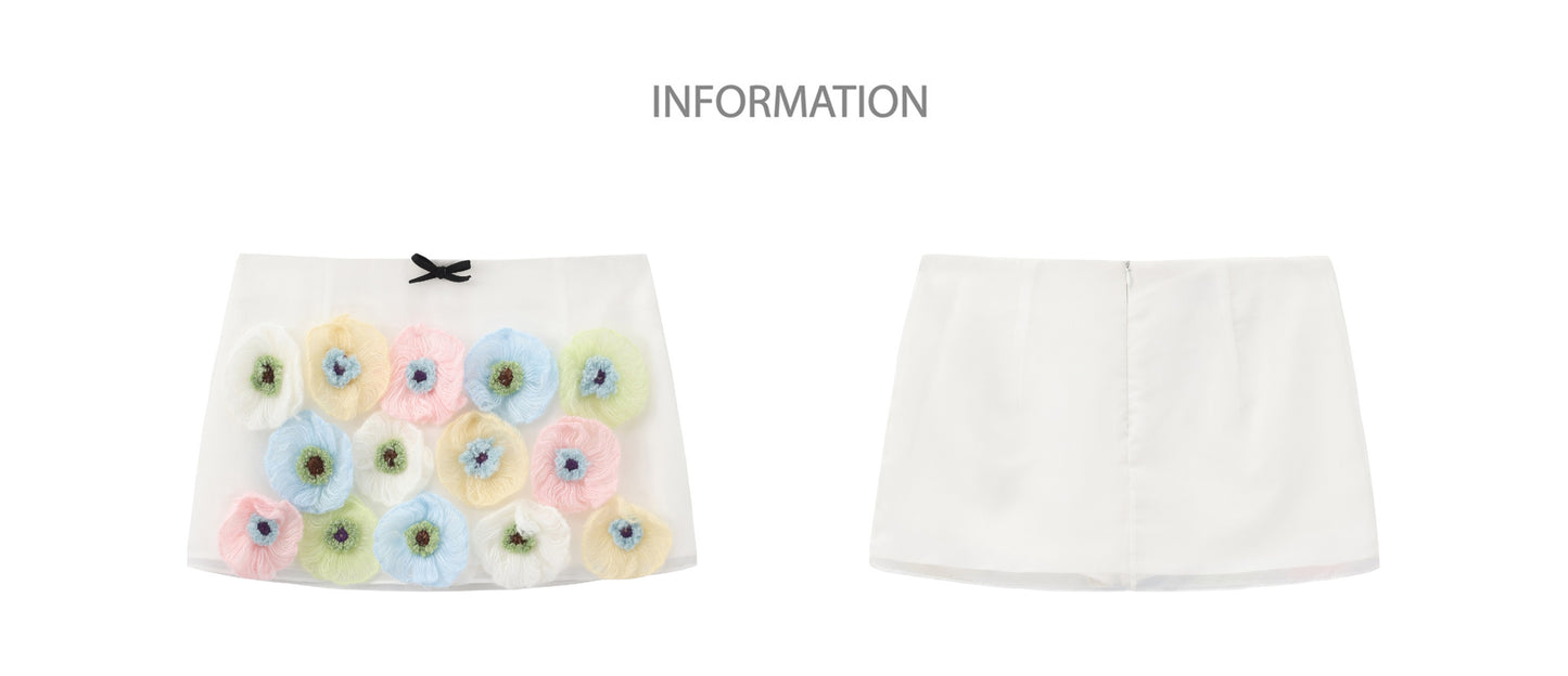‘Slyvia’ White Knit Flower Mesh Culottes