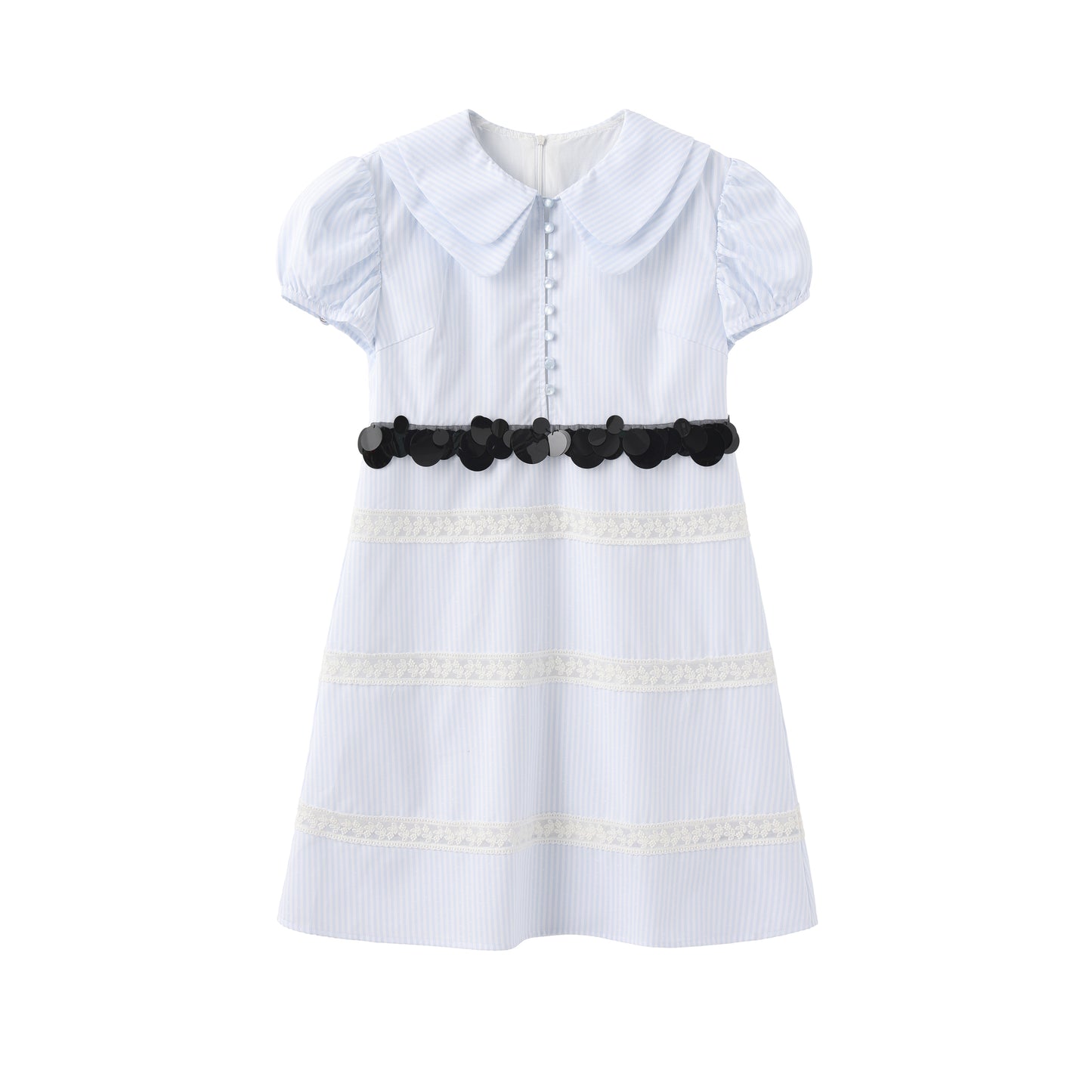 ‘Oceanic Bliss’ Blue Sequin Lace Patchwork Dress