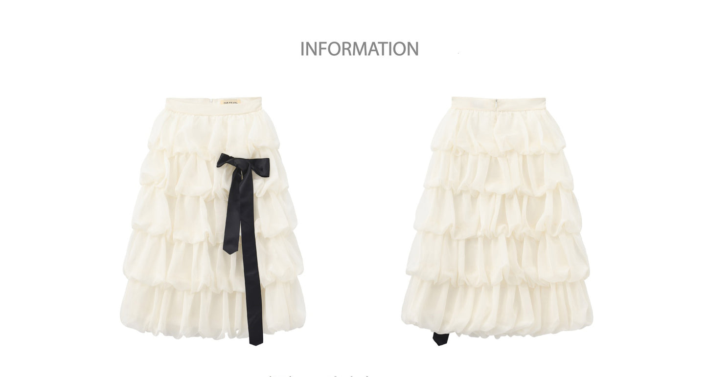 ‘Mélodie’ Beige Organza Pleated Skirt