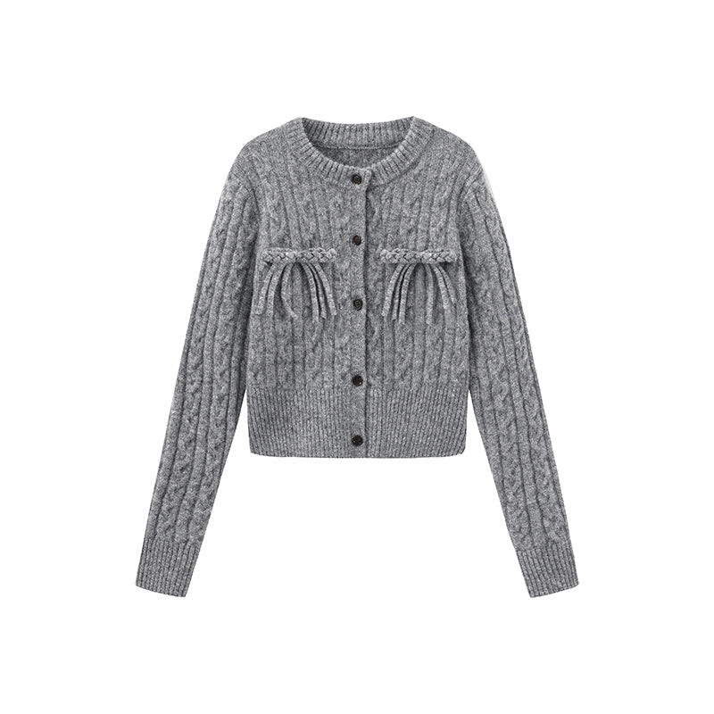 'Balancé' Gray Bow Knit Cardigan
