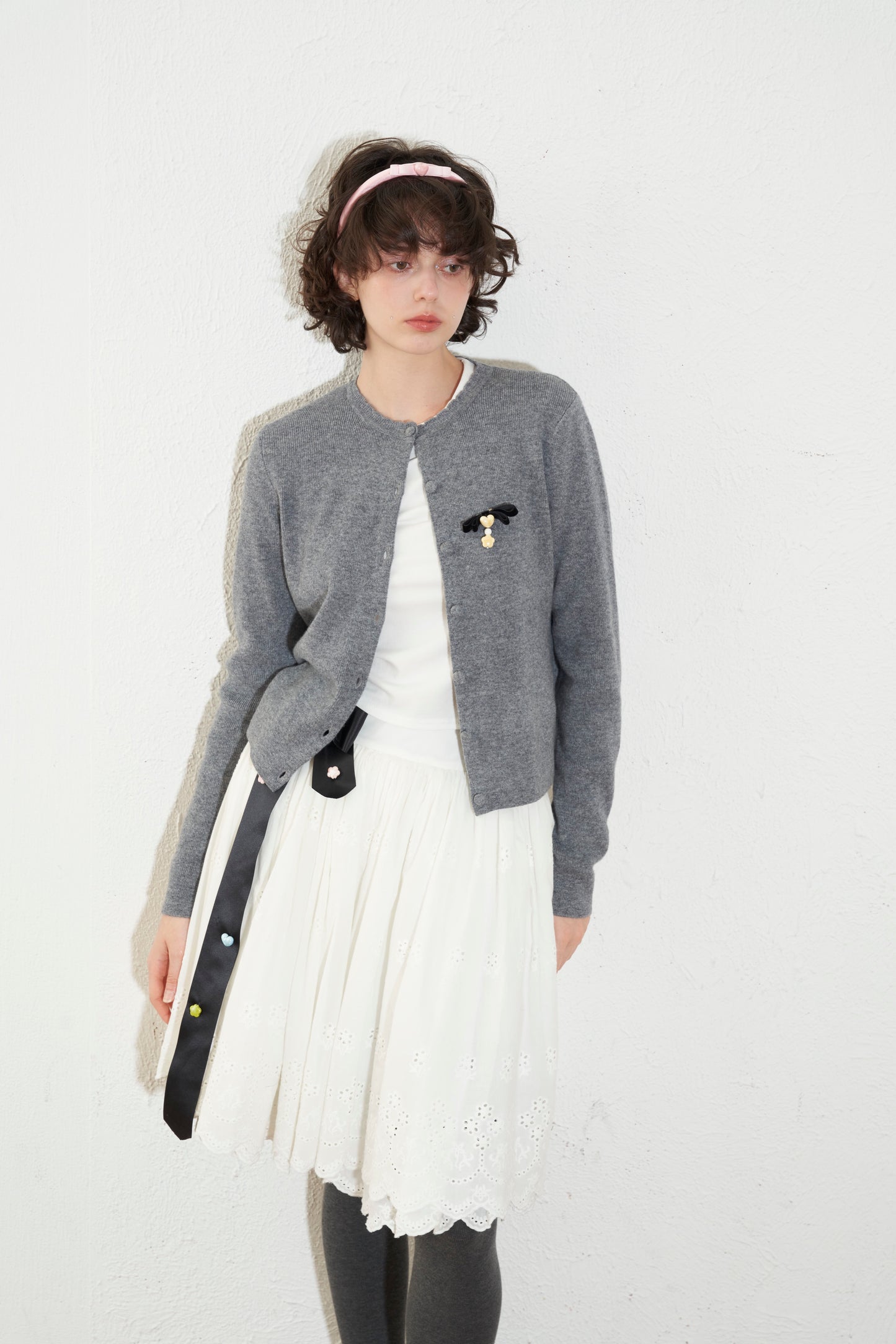 ‘Strawberry Roll’ Grey Knit Cardigan