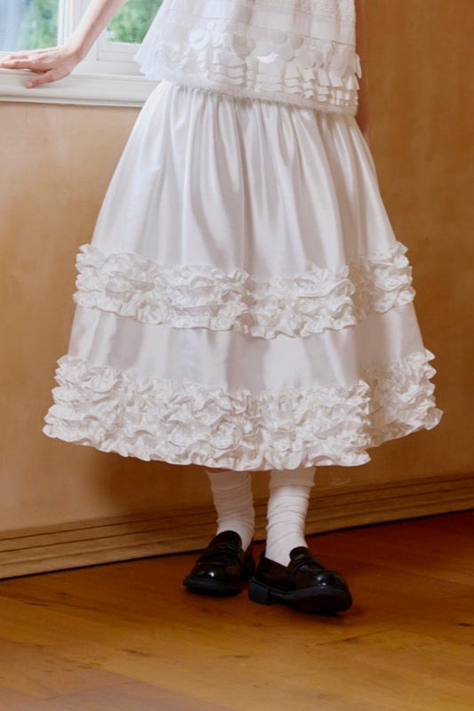‘Sweet Cream Cake’ White Midi Skirt