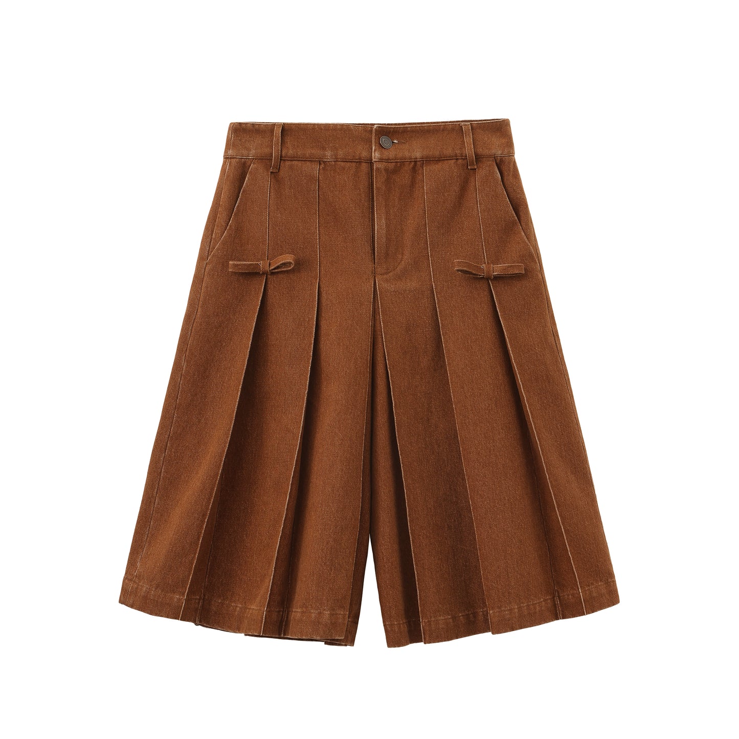 ‘Lumiè’ Brown Denim Pleated Capri Pants