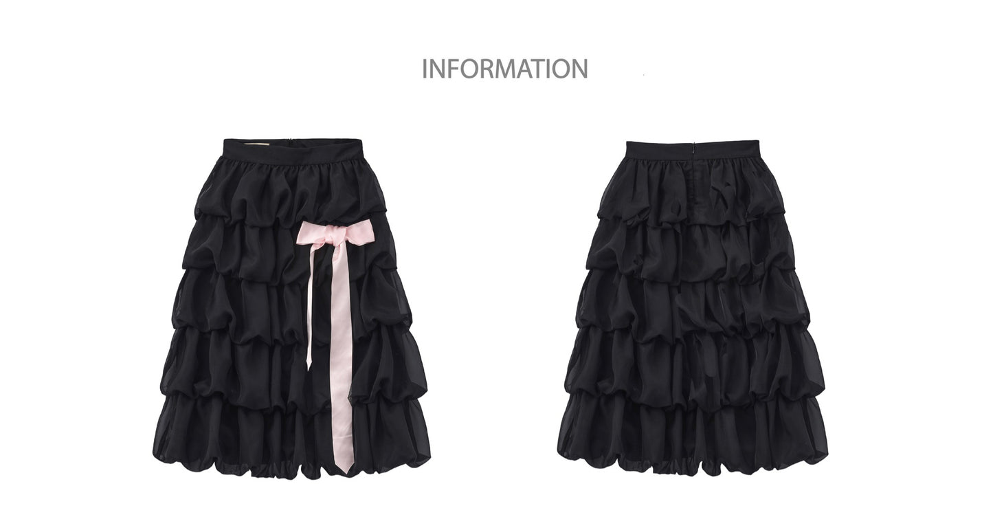 ‘Mélodie’ Black Organza Pleated Skirt