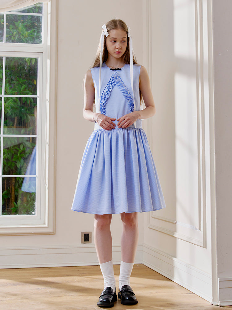 ‘Cloud Surfing’ Blue V-cut Gathering Dress