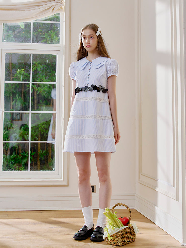 ‘Oceanic Bliss’ Blue Sequin Lace Patchwork Dress