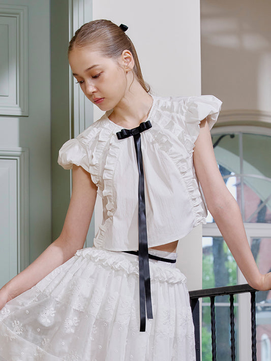 ‘Summer Whispers' White Bow Puff Top