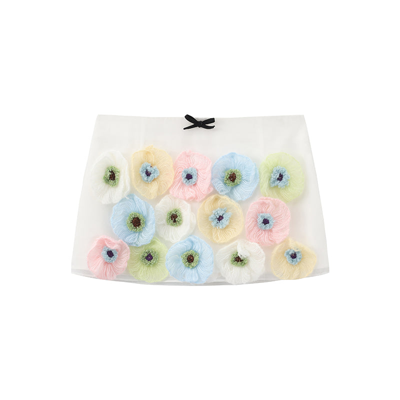 ‘Slyvia’ White Knit Flower Mesh Culottes