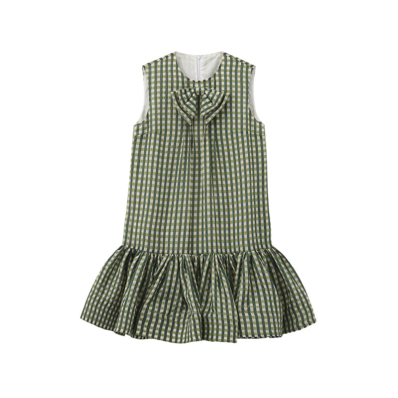 ‘Arista’ Green Plaid Bow-tie Vest Dress